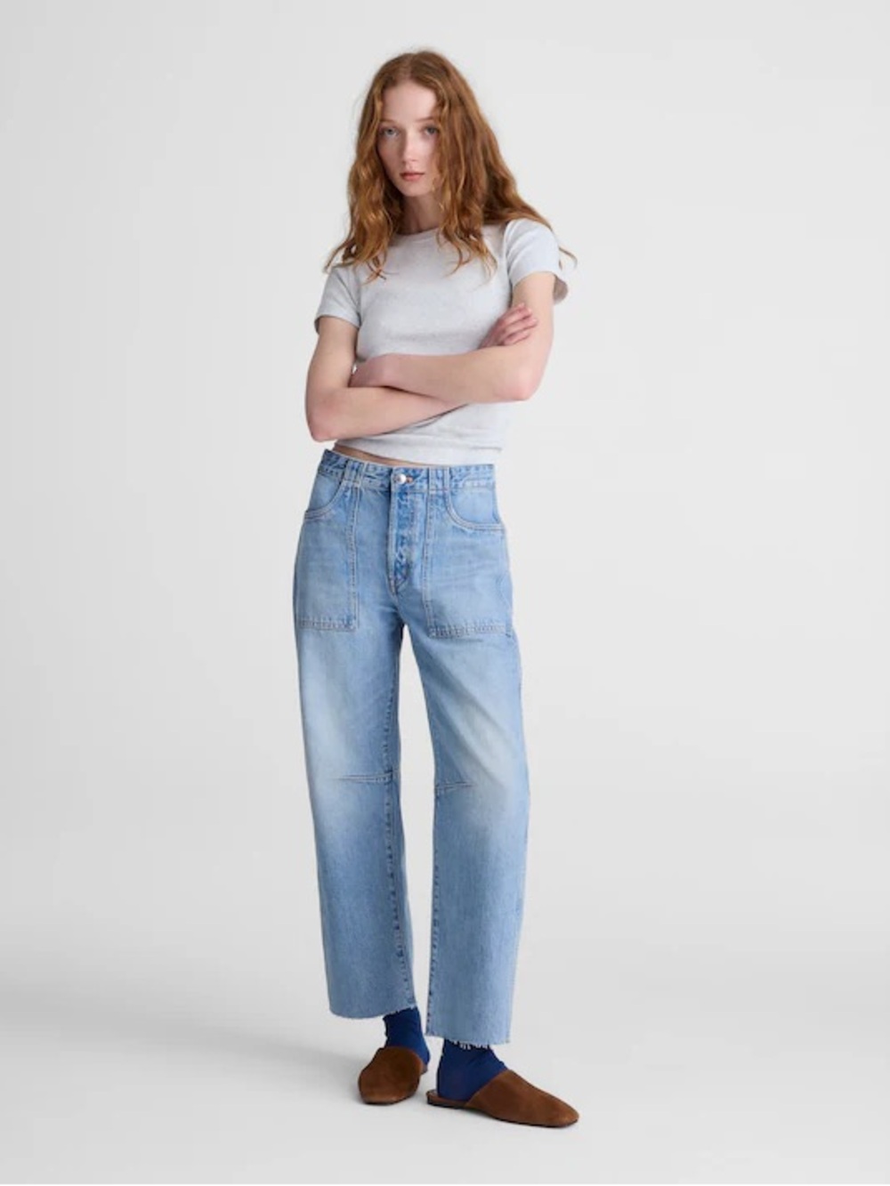 Madewell Short Darted Utility Barrel-Leg Jean in Faded Horizon
